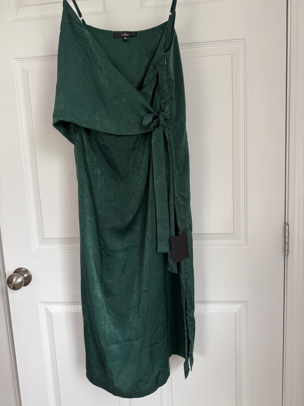 Lulu's Deep Green Satin Wrap Dress